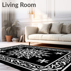 Intricate Snowflakes on Black Background Rug