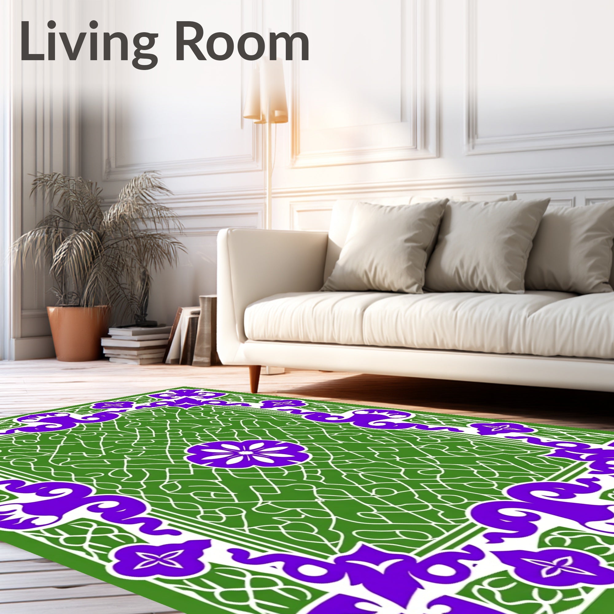 Ornate Purple Green Floral Pattern Rug