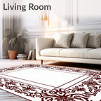 Ornate Burgundy Floral Border Design Rug