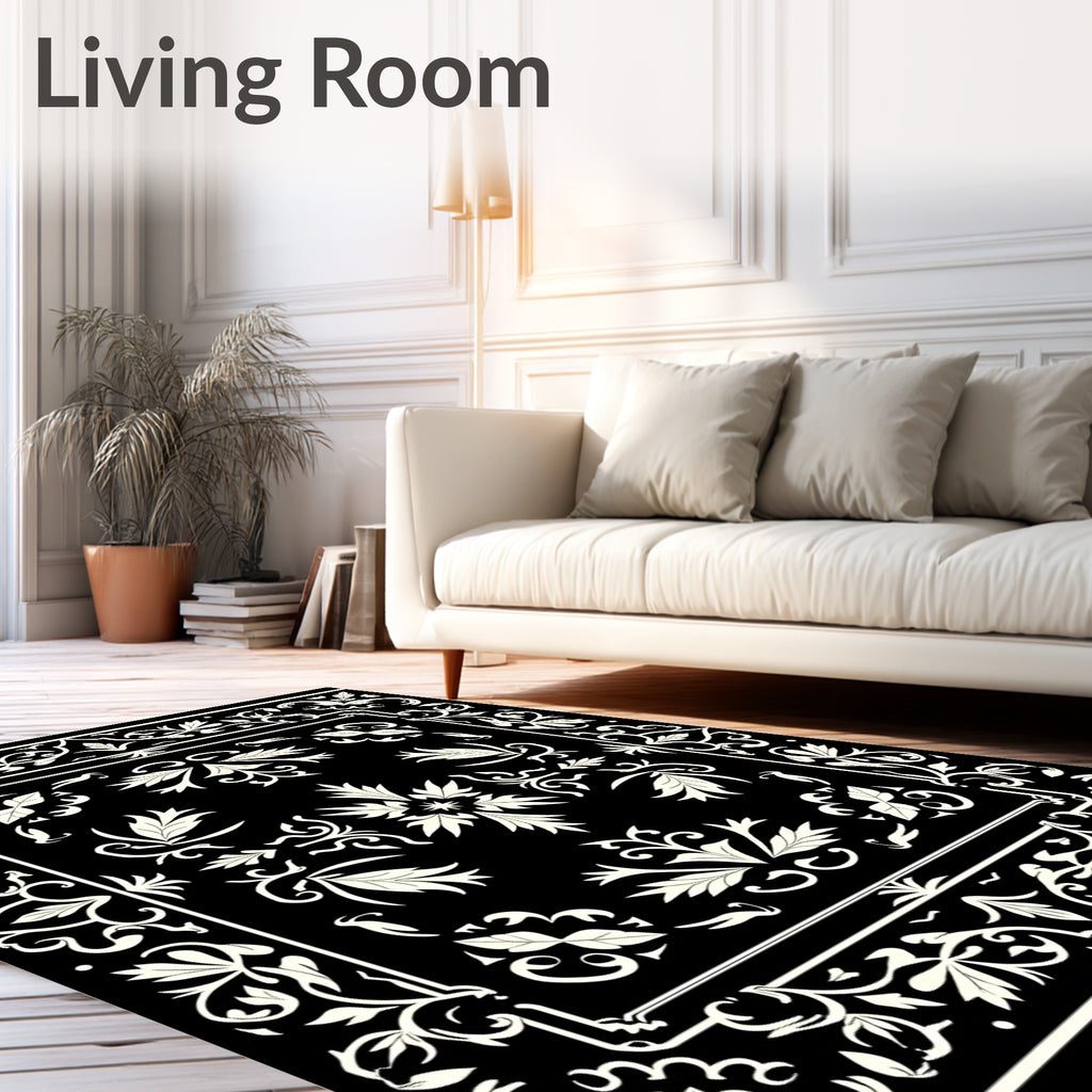 Classic Cream Black Floral Scroll Rug