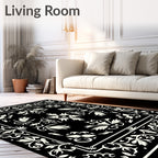 Classic Cream Black Floral Scroll Rug