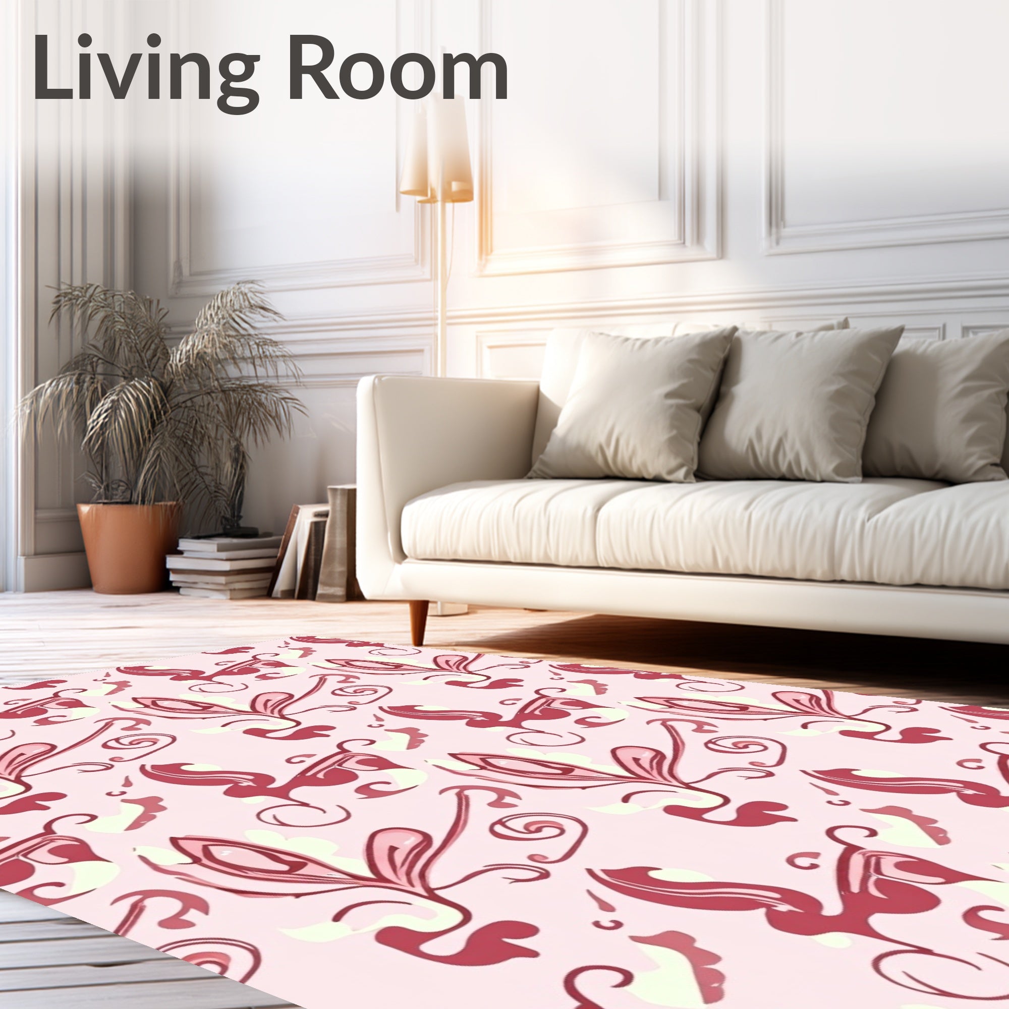 Pink Floral Swirl Abstract Design Rug
