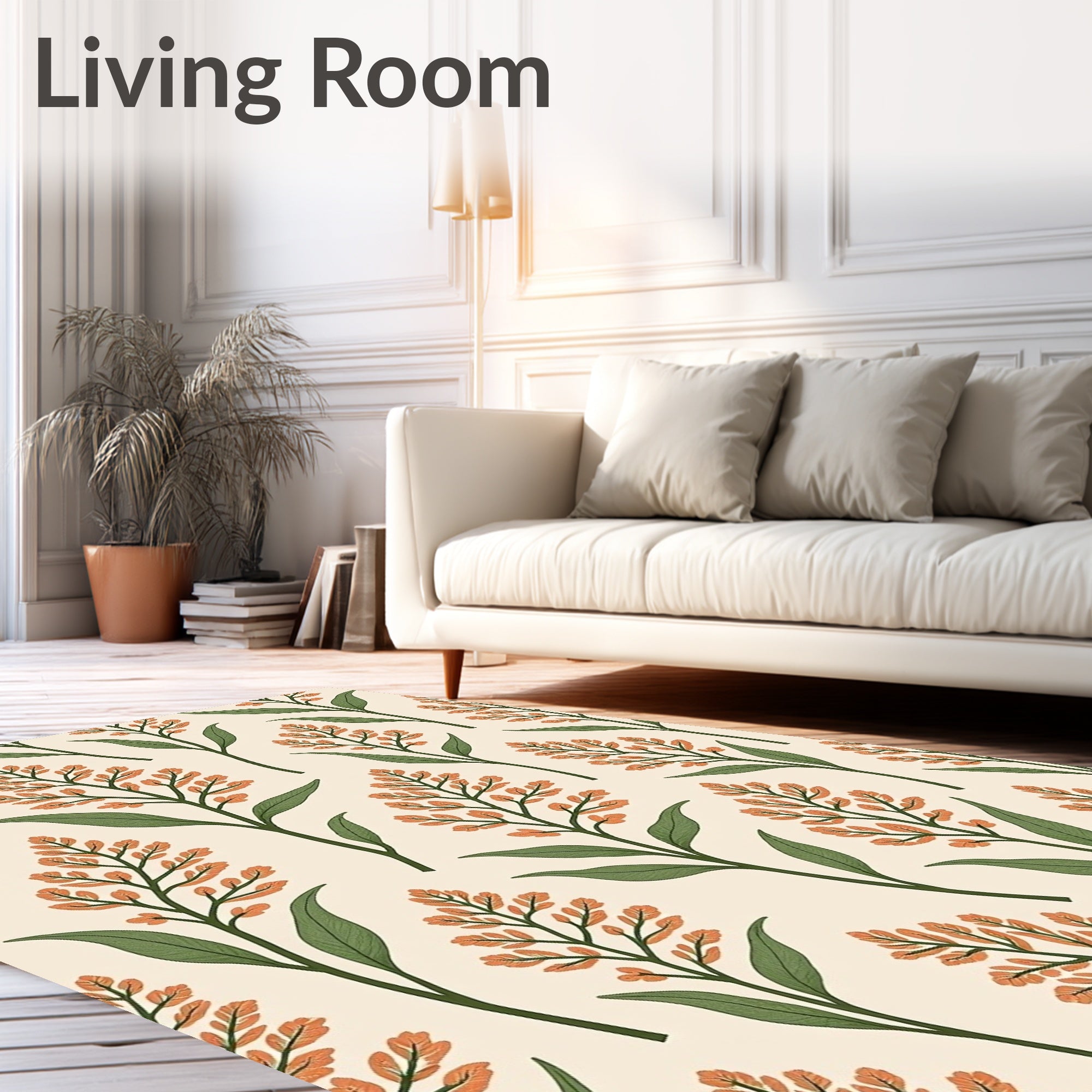 Botanical Branches Pattern with Orange Blossoms Rug
