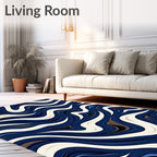 Dynamic Wavy Blue Cream Abstract Rug