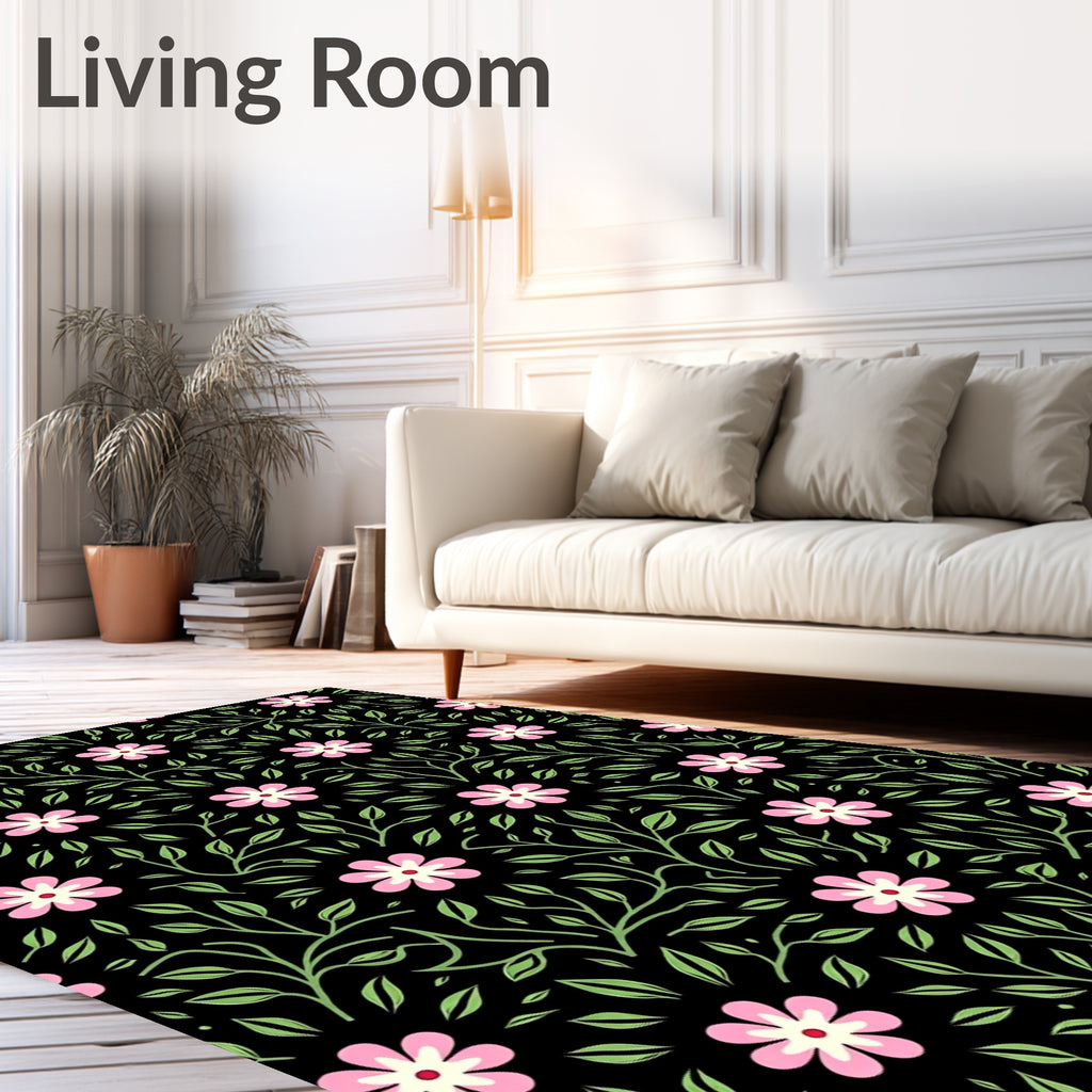 Pink Floral Vine Pattern Design Rug
