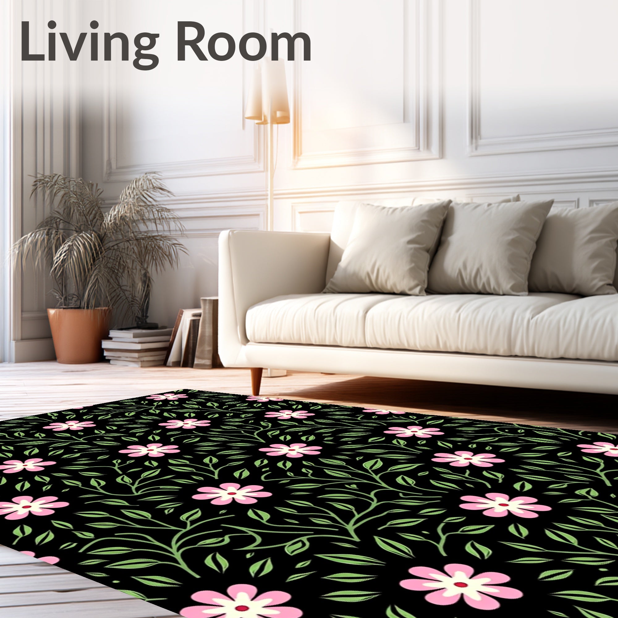Pink Floral Vine Pattern Design Rug