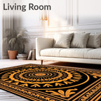 Intricate Orange Black Mandala Border Rug
