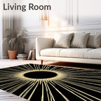 Black Sunburst Rays Art Rug