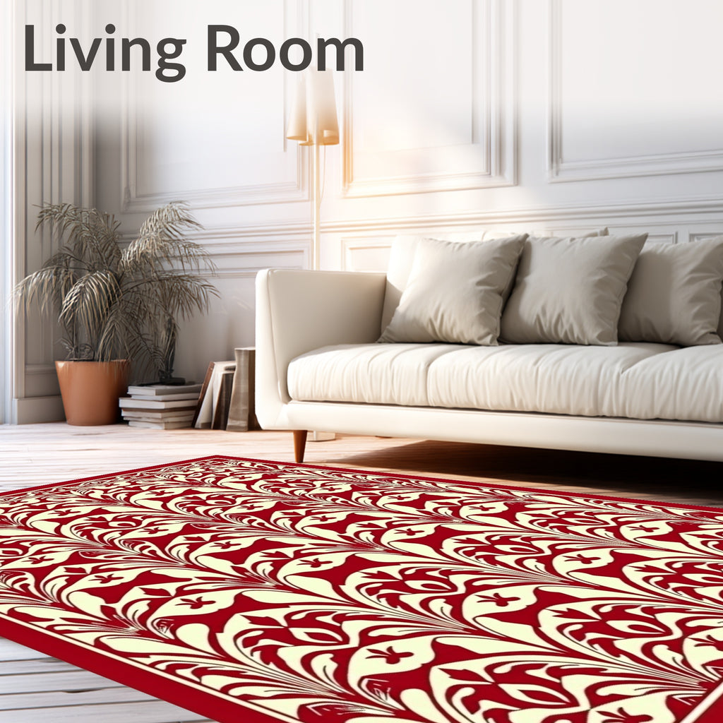 Crimson Cream Floral Patterned Rug