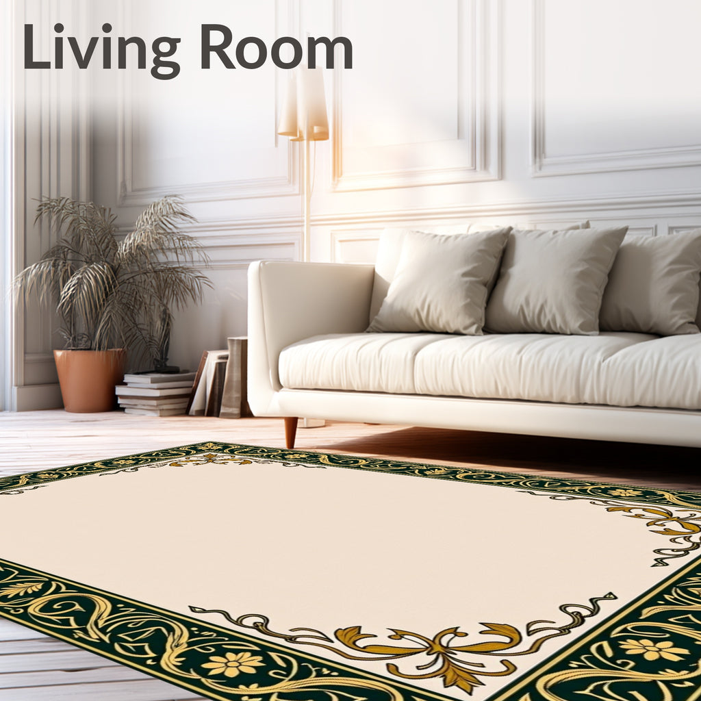 Ornate Gold Floral Scroll Border Rug