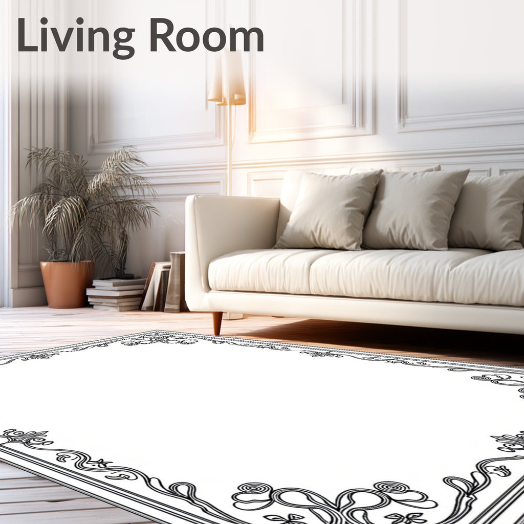 Art Nouveau Floral Black Scroll Border Rug
