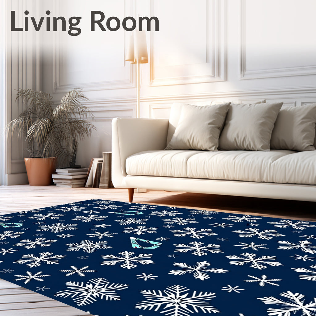 Navy White Snowflake Geometric Drop Rug