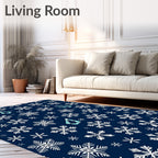 Navy White Snowflake Geometric Drop Rug