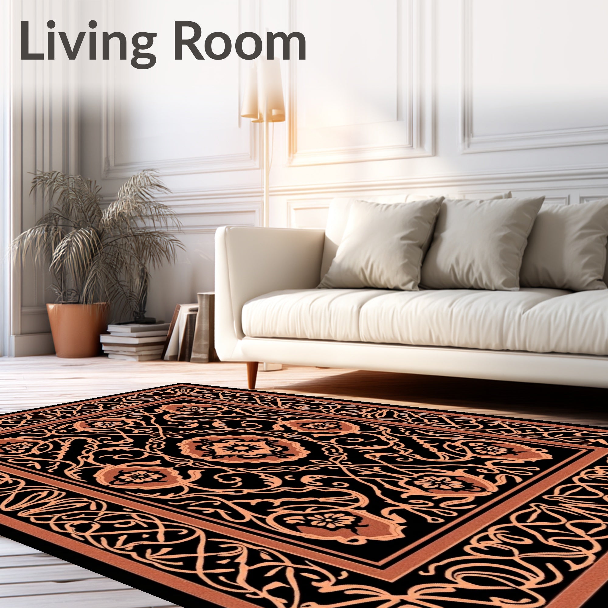 Elegant Floral Swirls Inlay Pattern Rug