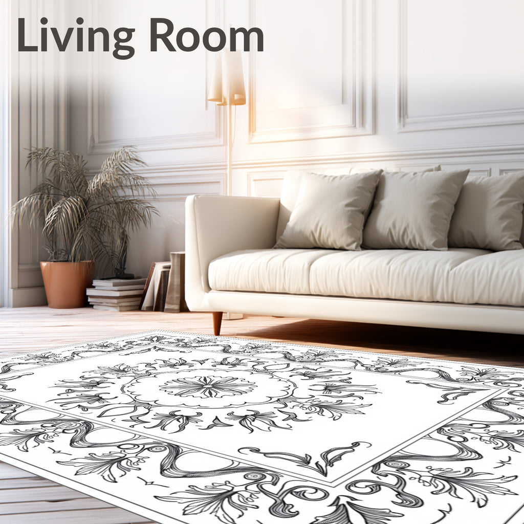 Ornate Floral Scrollwork Panel Design Rug