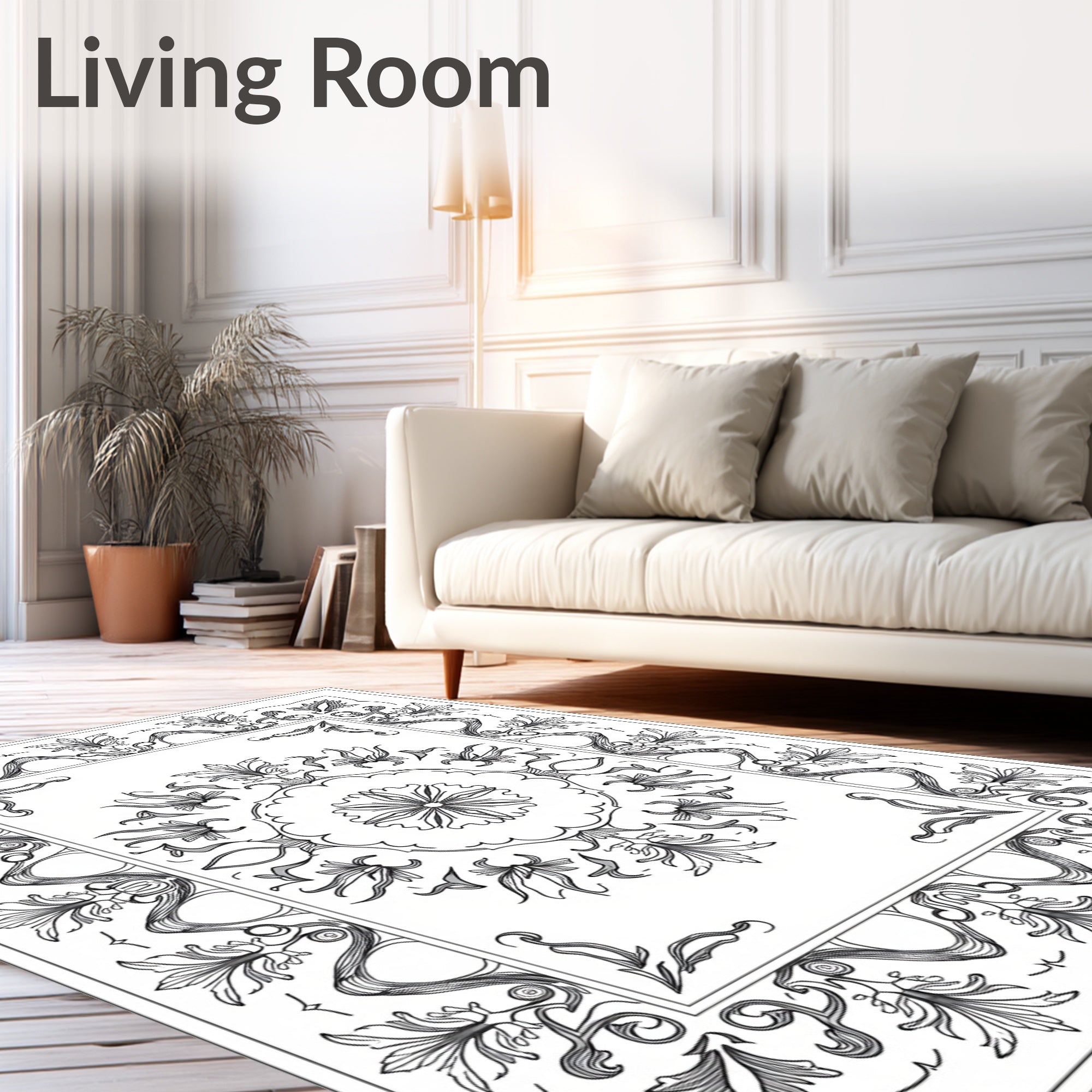 Ornate Floral Scrollwork Panel Design Rug