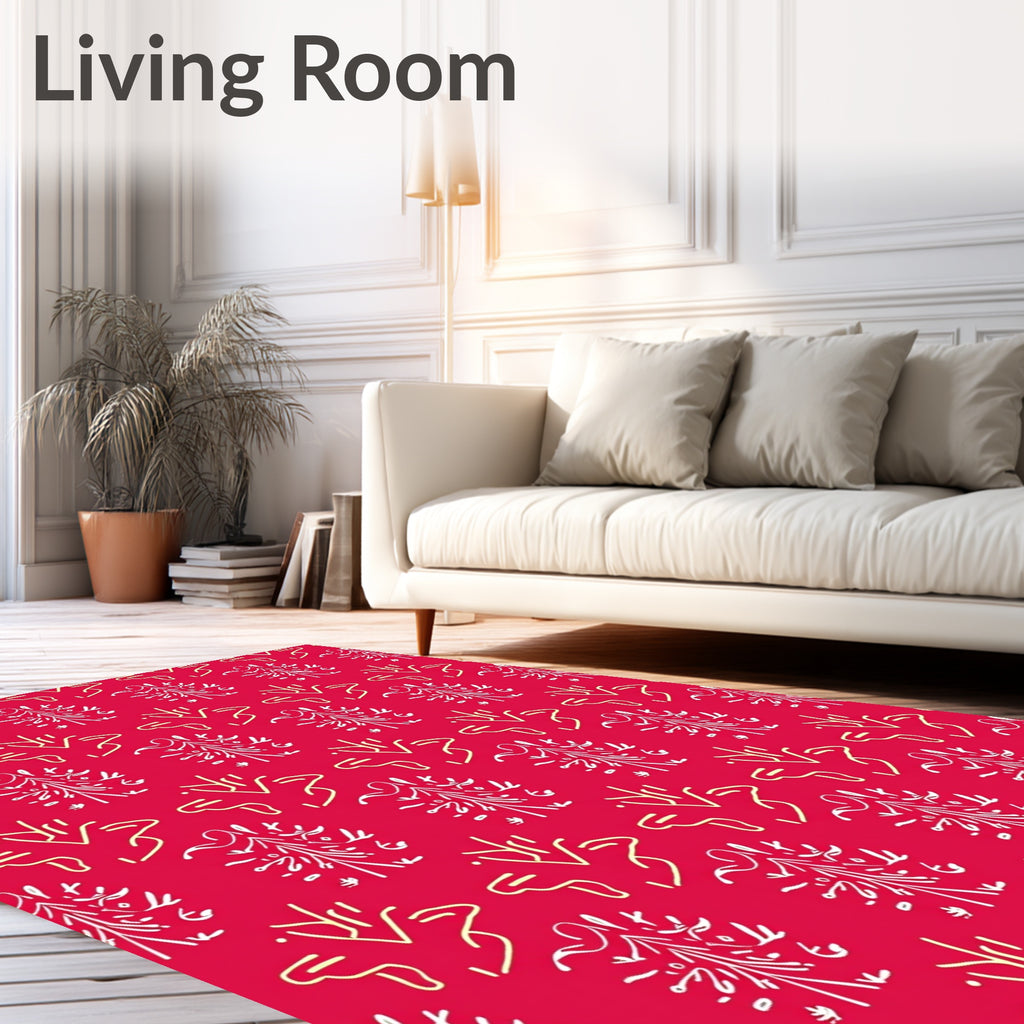 Crimson White Yellow Abstract Branch Rug