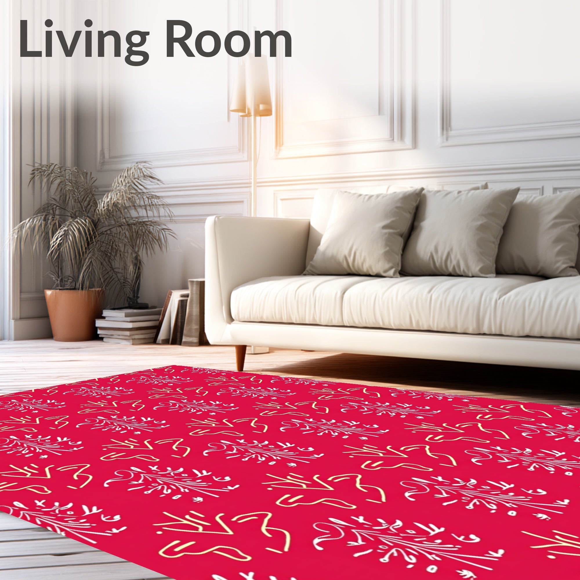 Crimson White Yellow Abstract Branch Rug