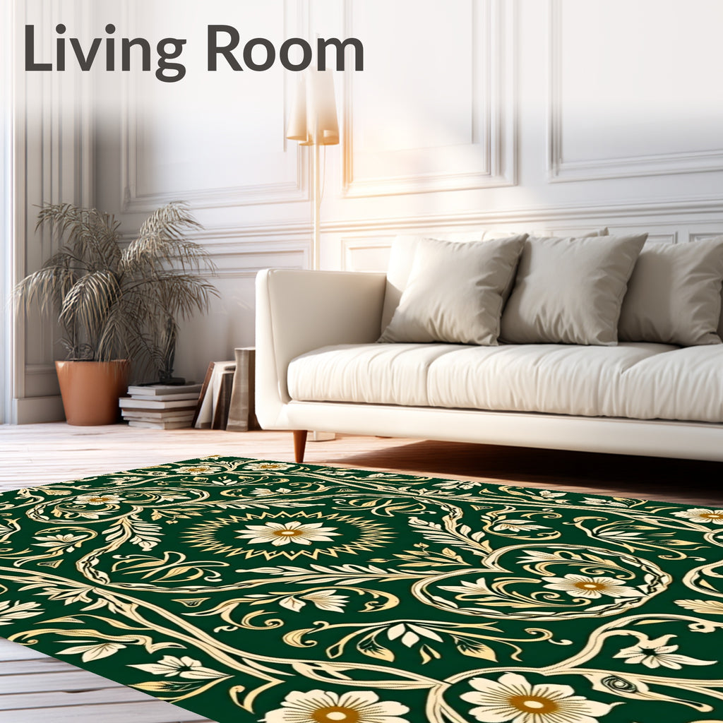 Emerald Green Floral Vine Design Rug