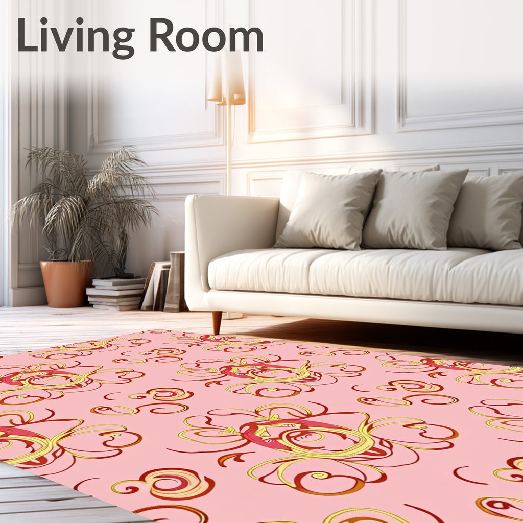 Ornate Pink Floral Swirl Pattern Rug