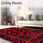 Bold Abstract Geometric Red Black Rug