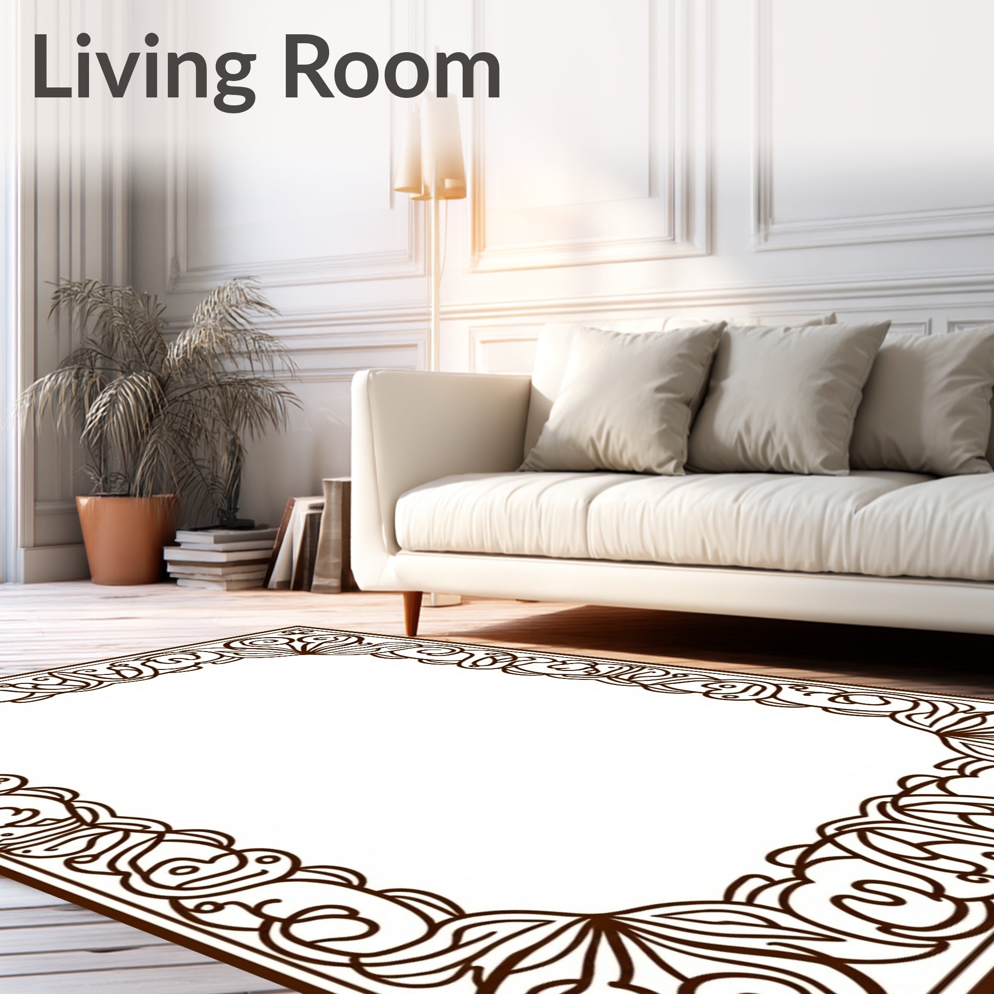 Vintage Scrollwork Botanical Border Rug