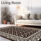 Intricate Black and Cream Geometric Pattern Rug