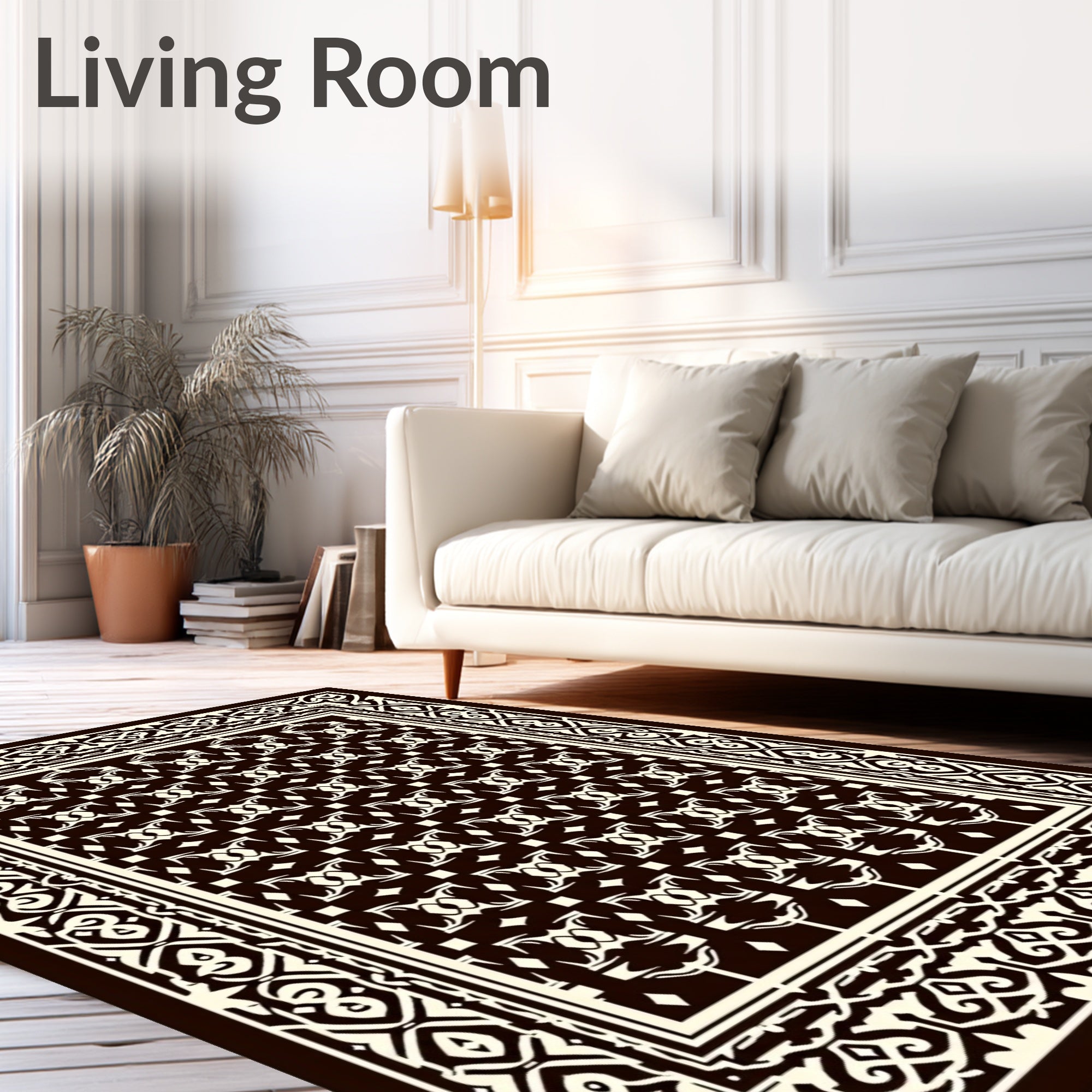 Intricate Black and Cream Geometric Pattern Rug