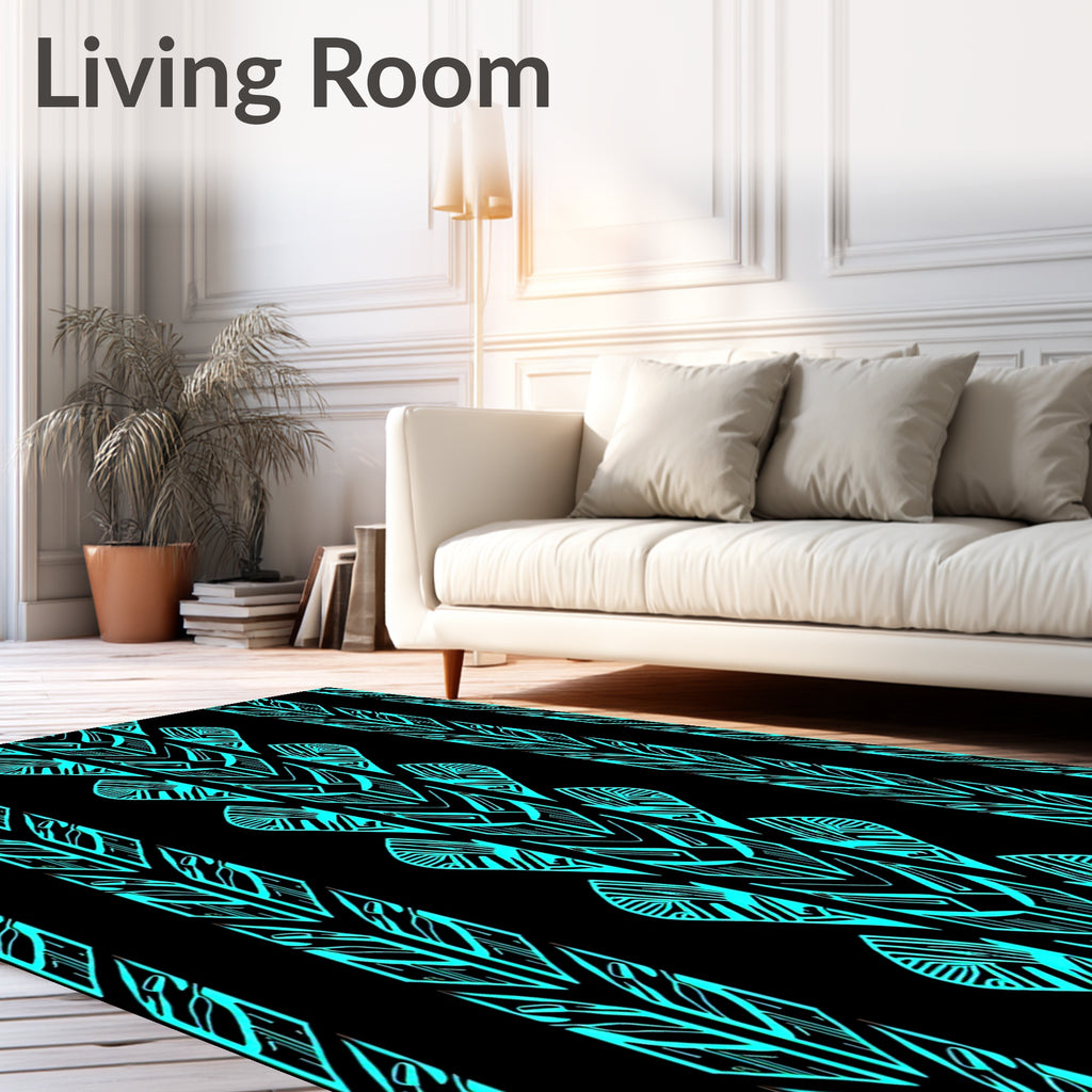 Bold Teal Tribal Stripe Pattern Rug