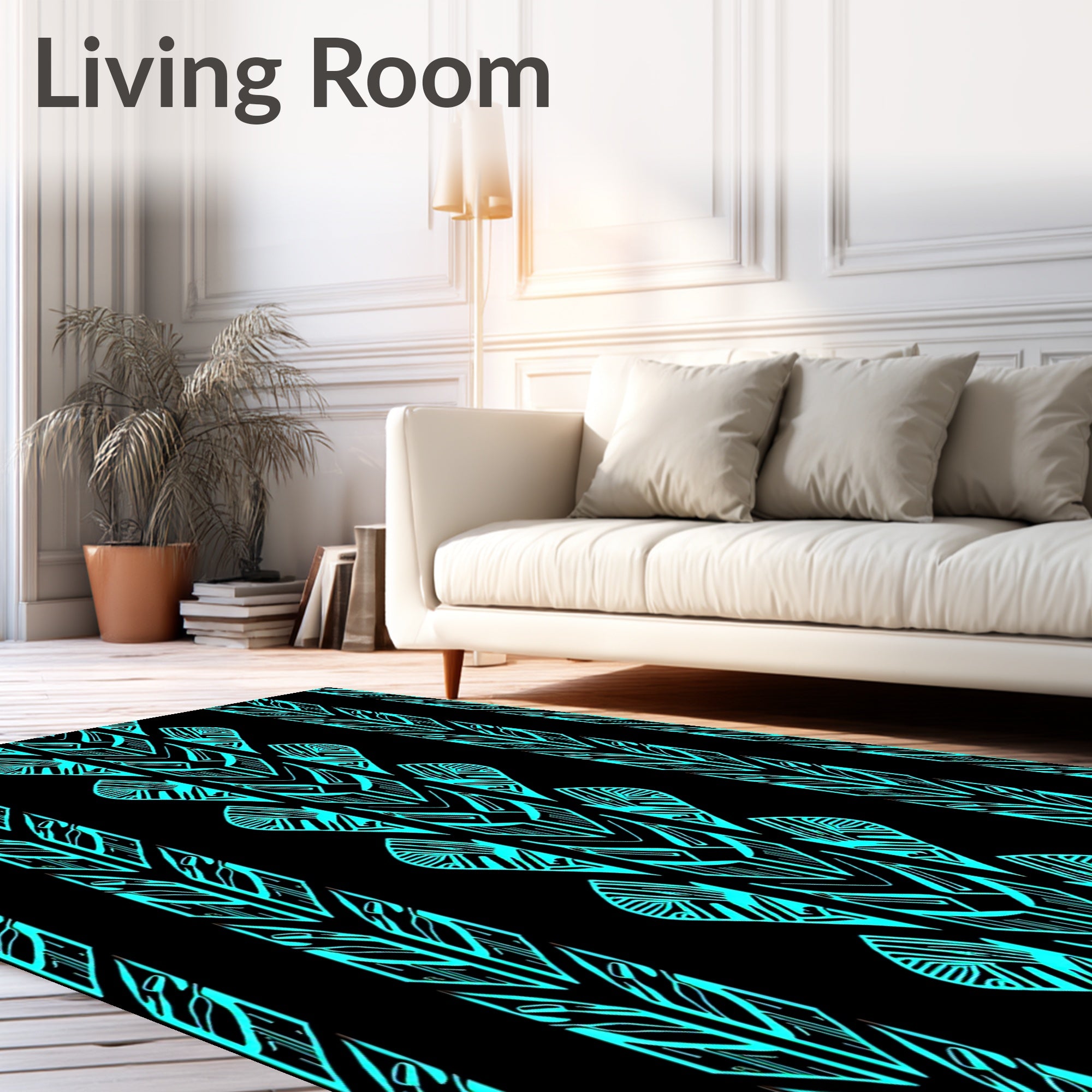 Bold Teal Tribal Stripe Pattern Rug