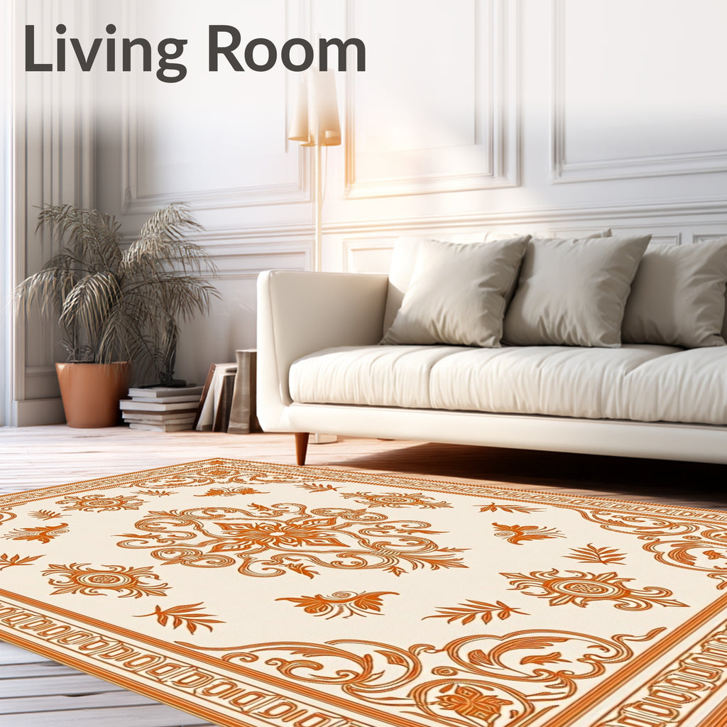 Ornate Floral Scroll Work Pattern Rug