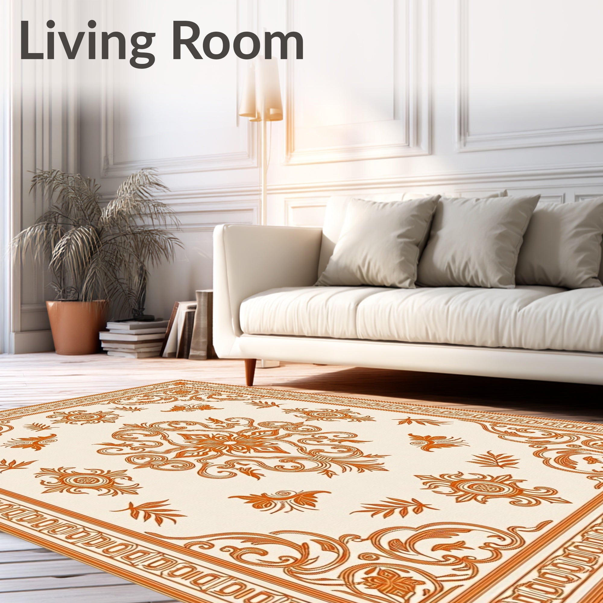 Ornate Floral Scroll Work Pattern Rug