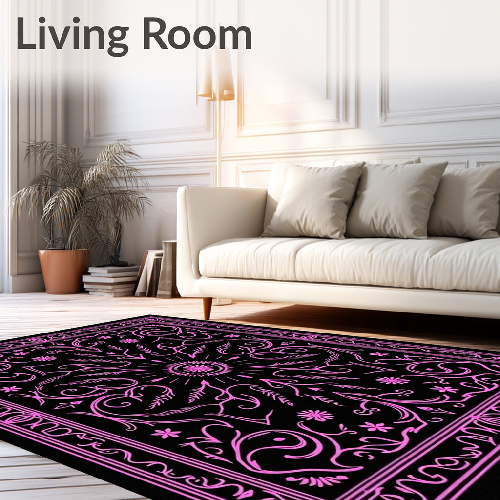 Ornate Pink Floral Sunburst Design Rug