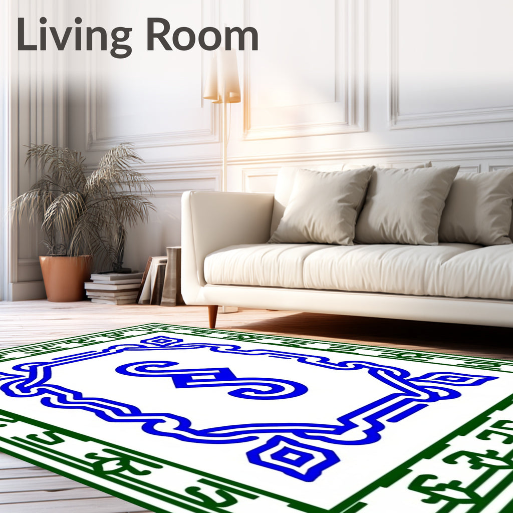 Elegant Blue Green Scrollwork Rug