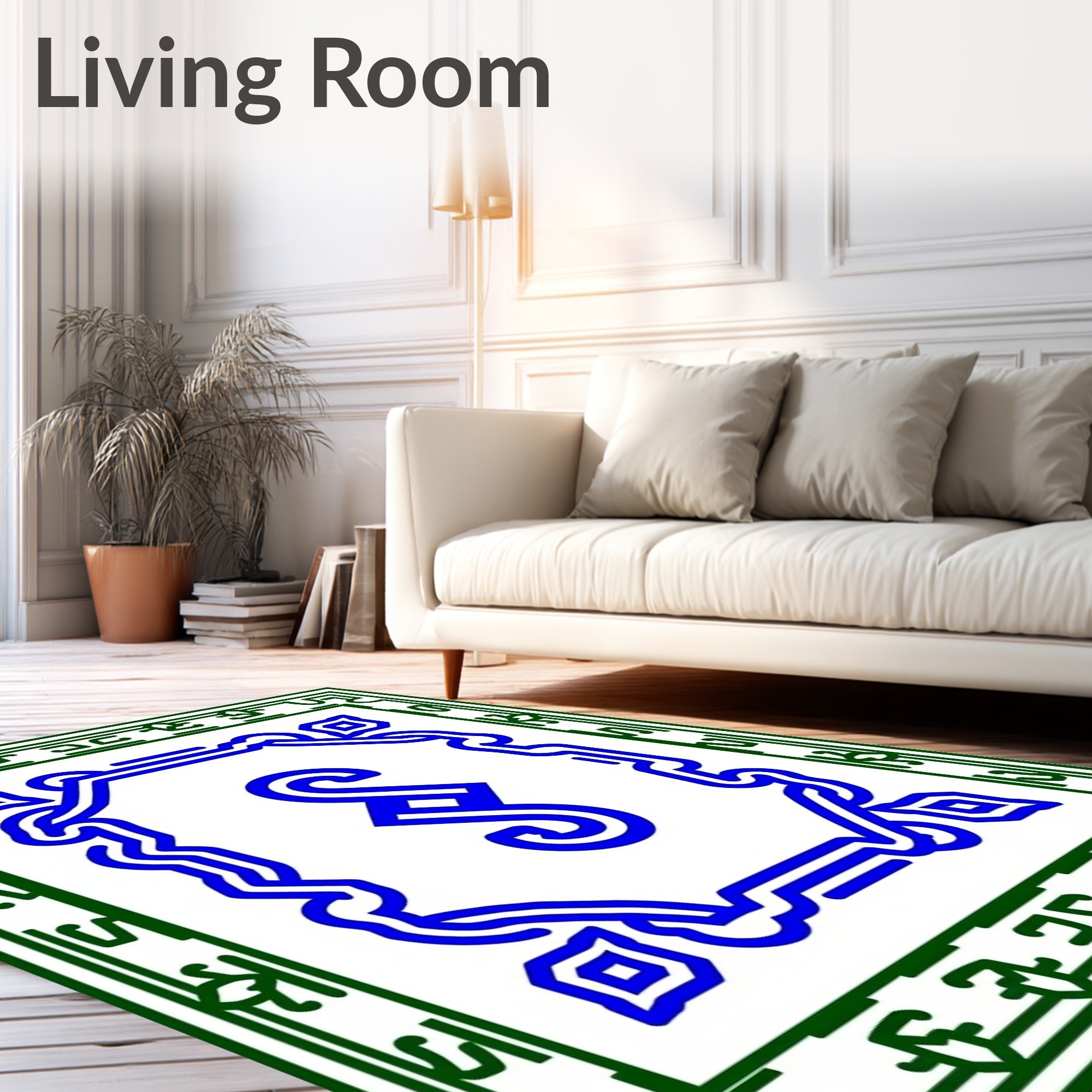 Elegant Blue Green Scrollwork Rug