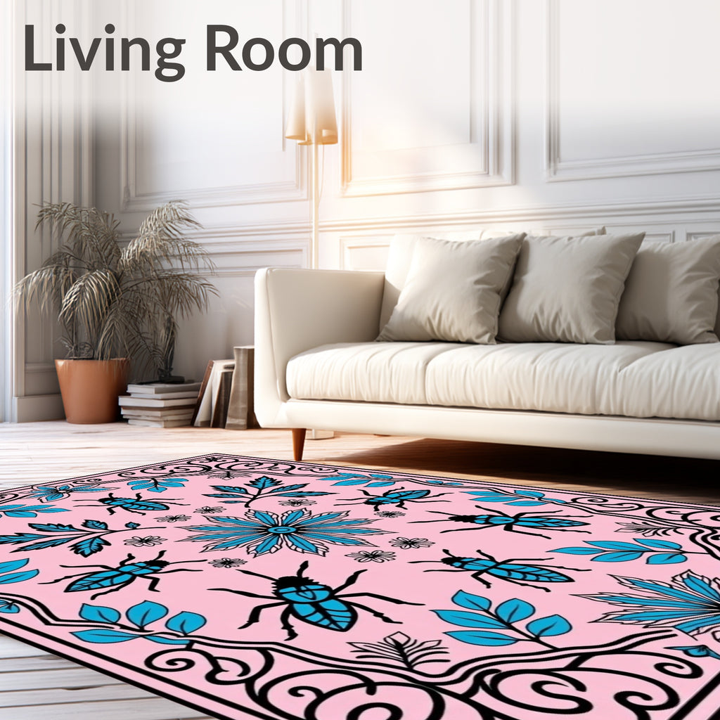 Whimsical Beetle Floral Pattern Rug