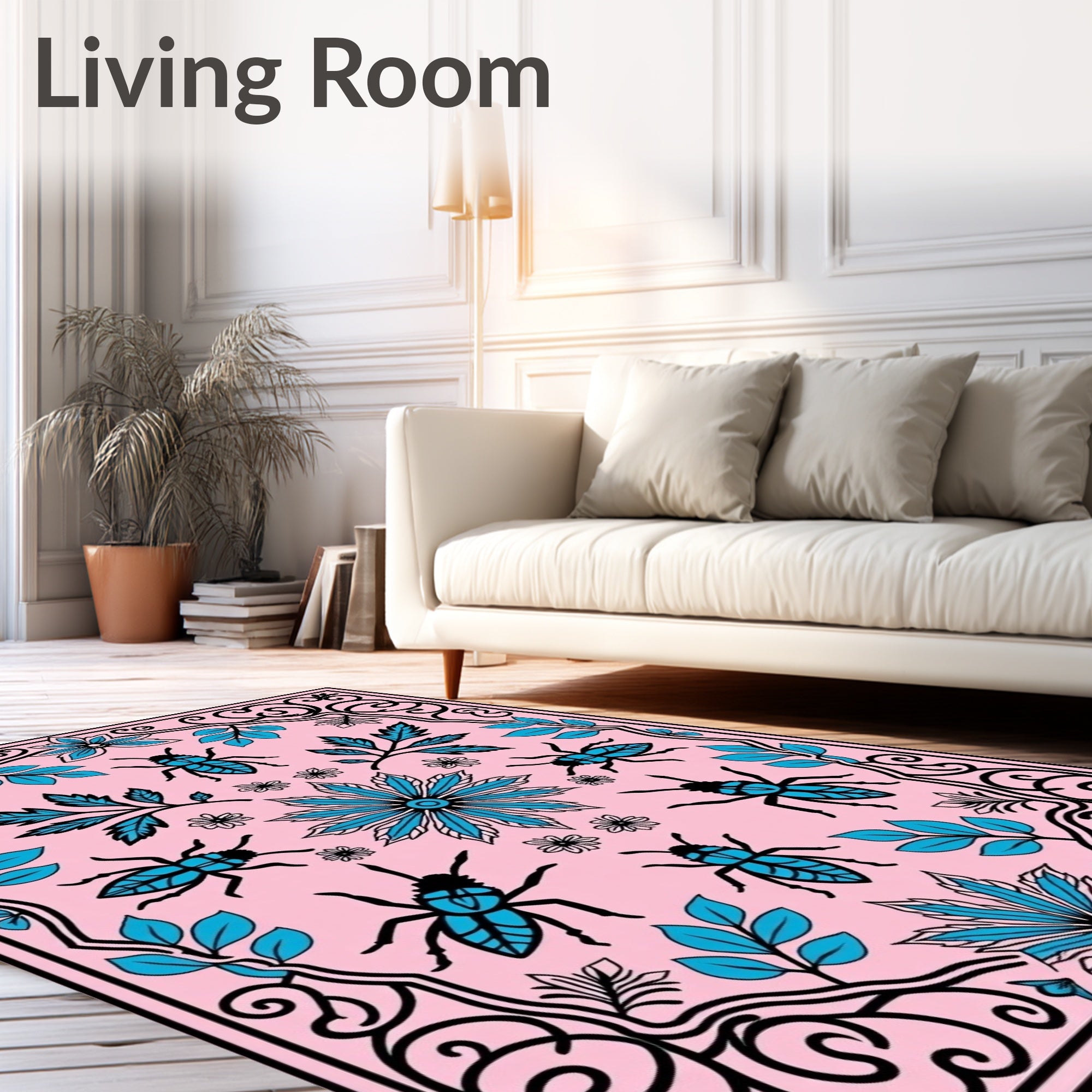 Whimsical Beetle Floral Pattern Rug