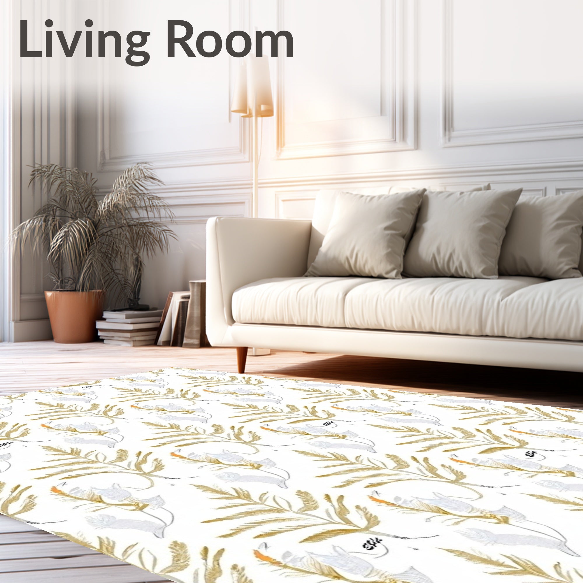Golden Fern Botanical Watercolor Rug