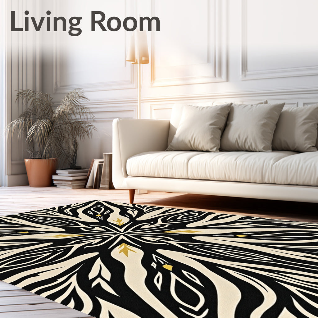 Bold Black and Gold Mandala Pattern Rug