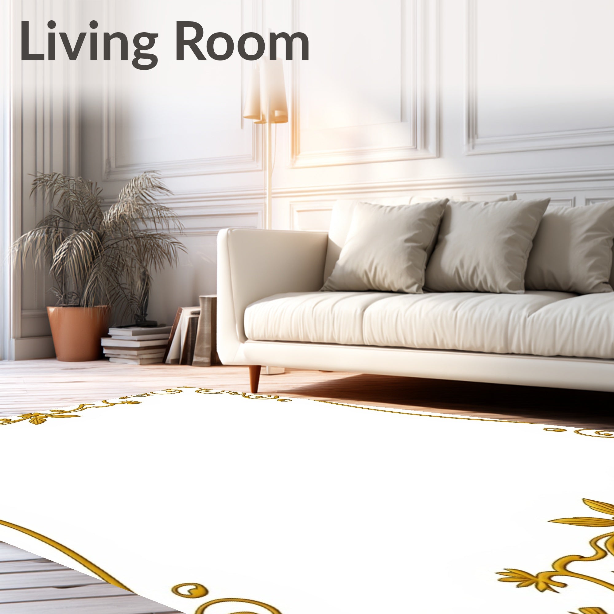 Ornate Gold Scroll Pattern Rug