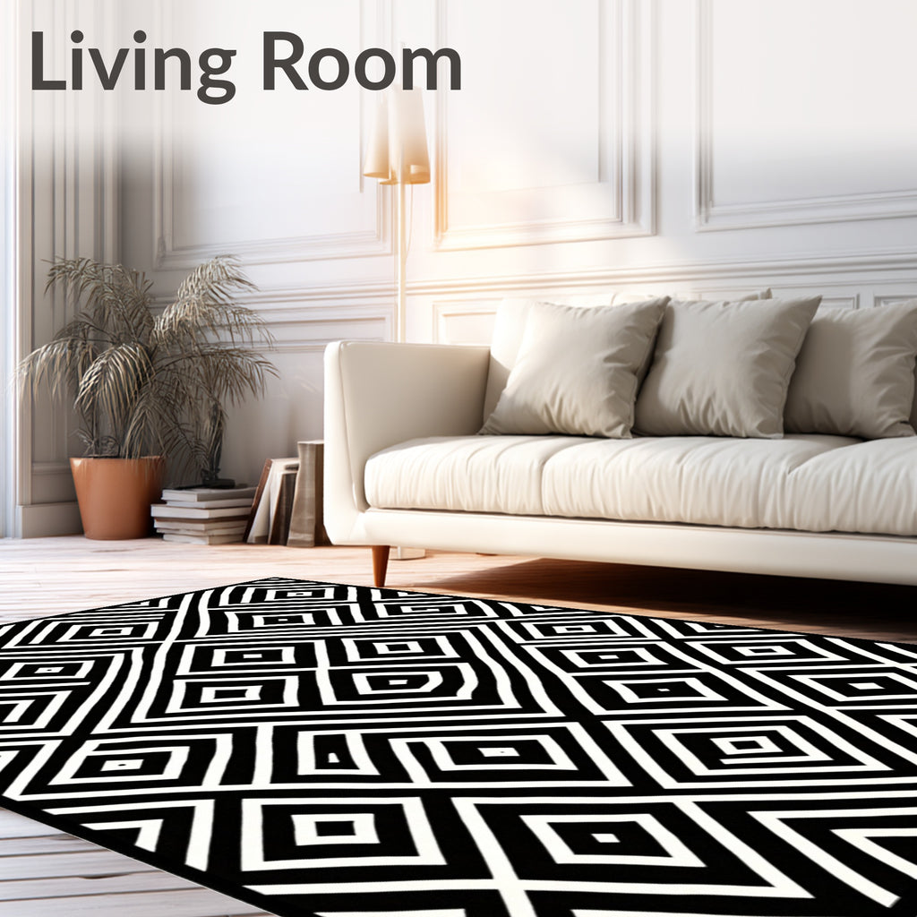 Bold Black White Diamond Pattern Rug