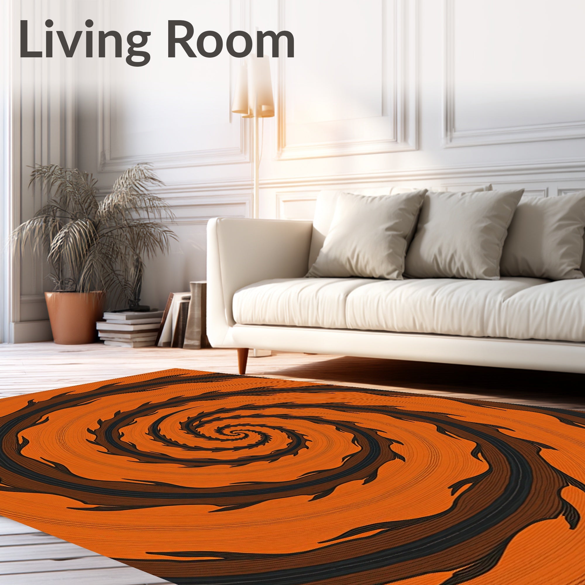 Orange Black Spiral Vortex Rug