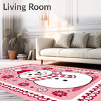 Pink Snowman Floral Holiday Frame Rug