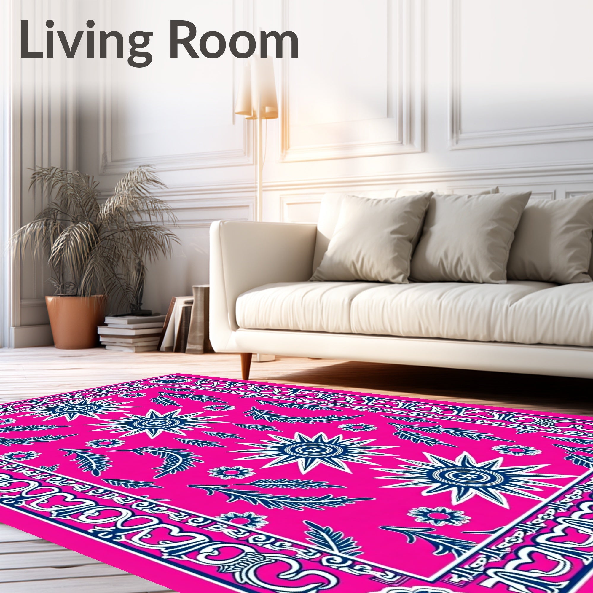 Bright Pink Starburst Leaf Medallion Rug