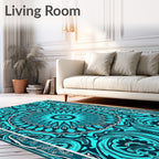 Intricate Teal Floral Geometric Mandala Rug