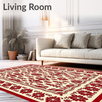 Red Floral Botanical Folk Art Rug