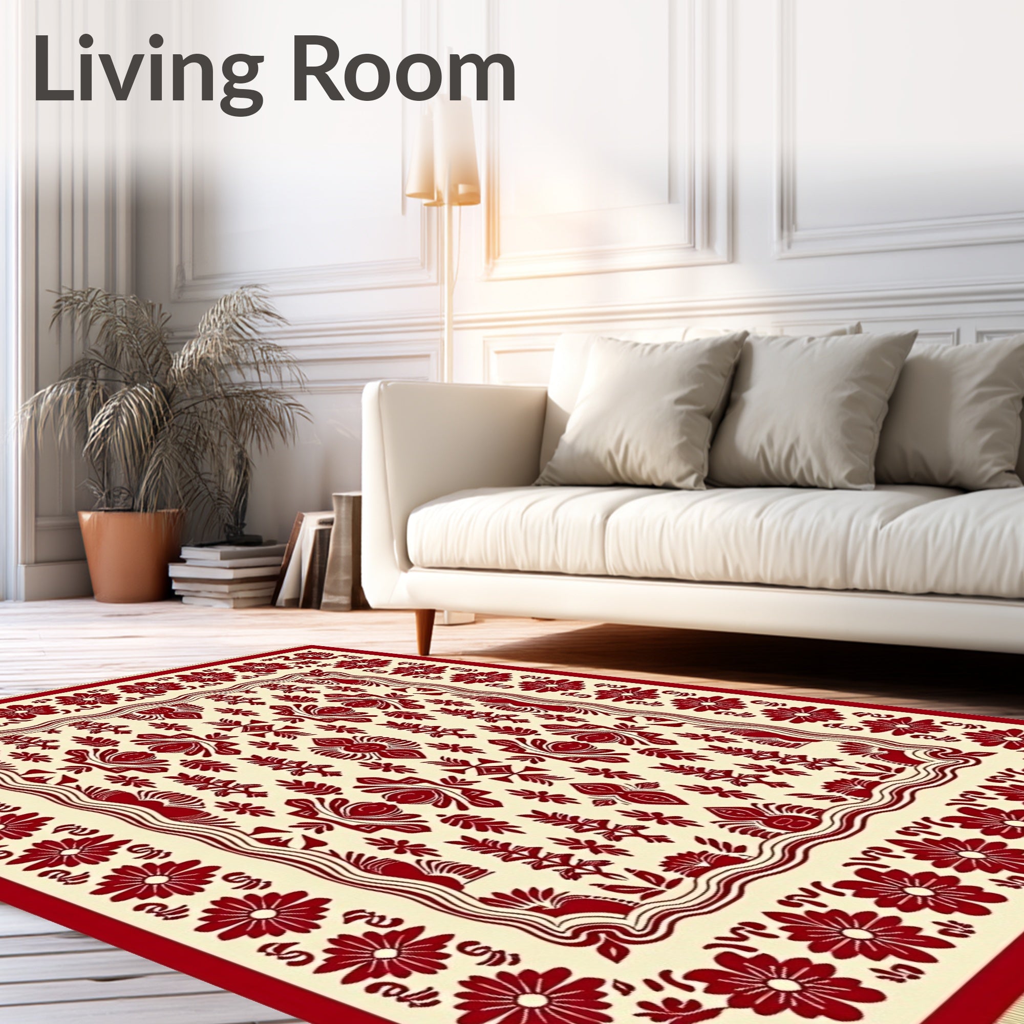Red Floral Botanical Folk Art Rug