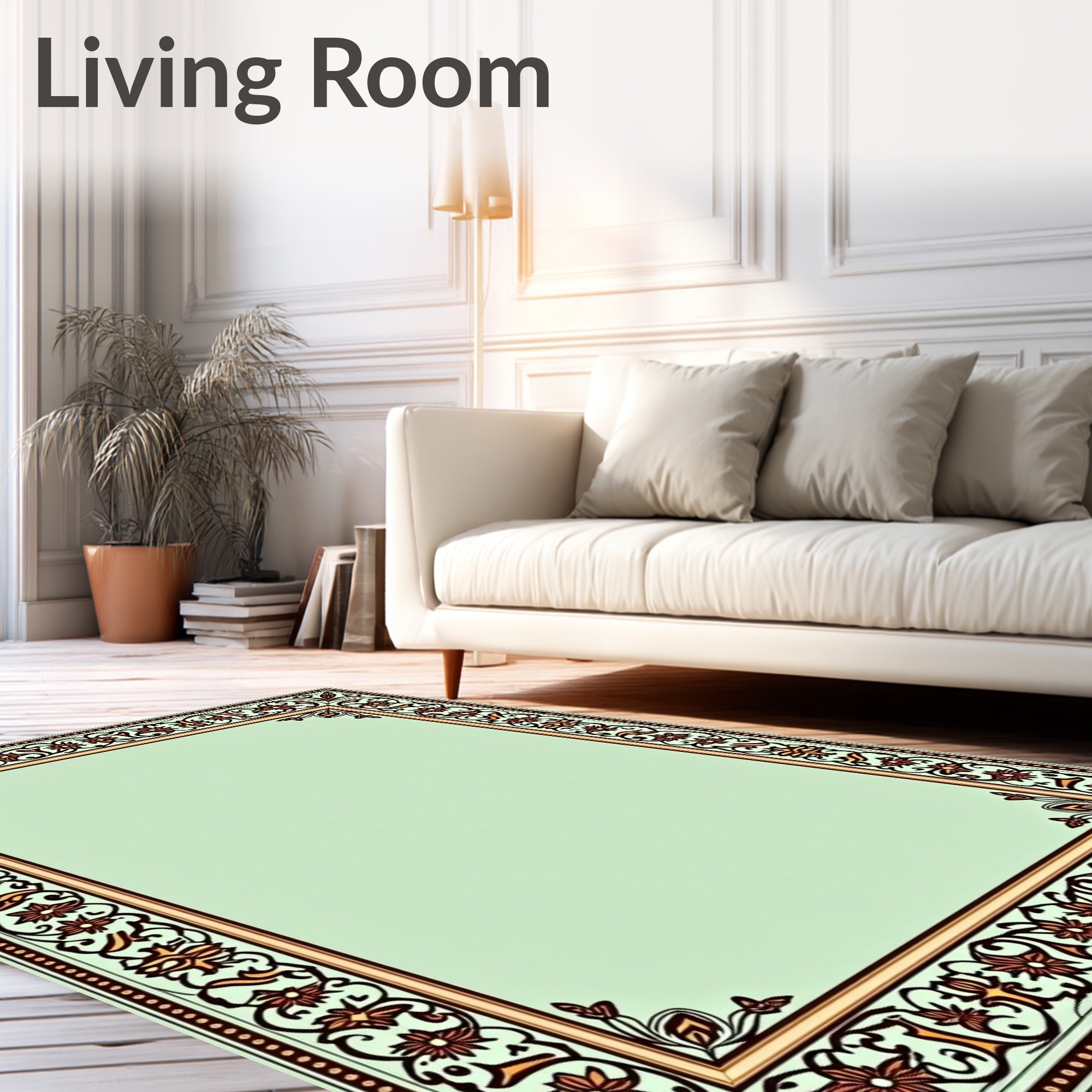 Ornate Floral Bordered Mint Rug