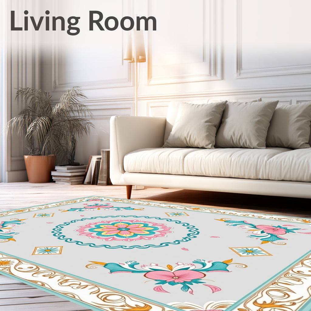 Floral Medallion Bordered Symmetry Rug