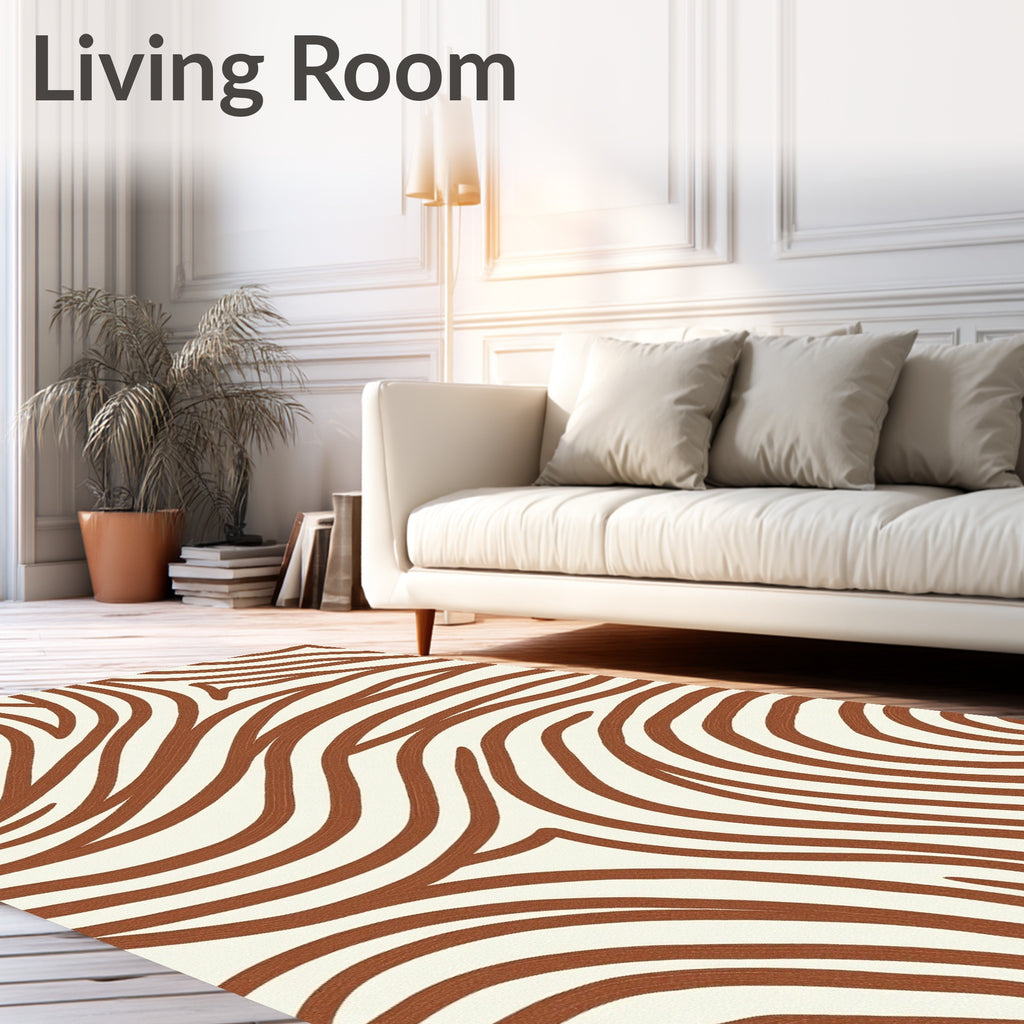 Brown White Abstract Swirls Rug